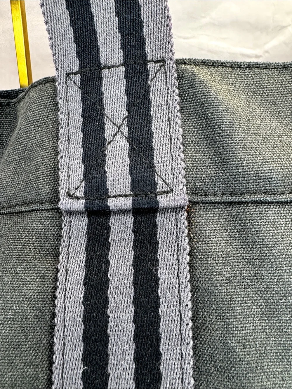 Hermès Fourre Tout MM Black Canvas Tote Gray Stripe